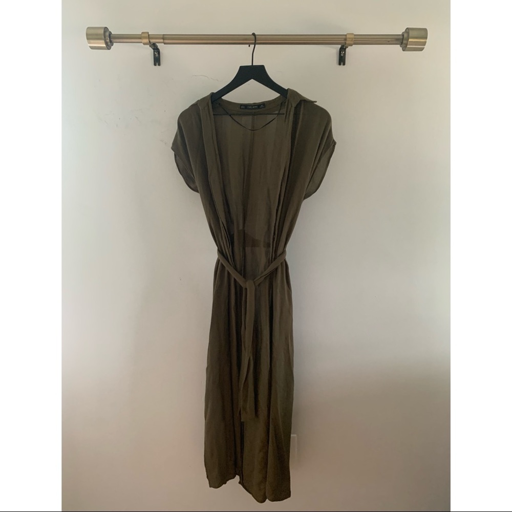 Long green wrap top